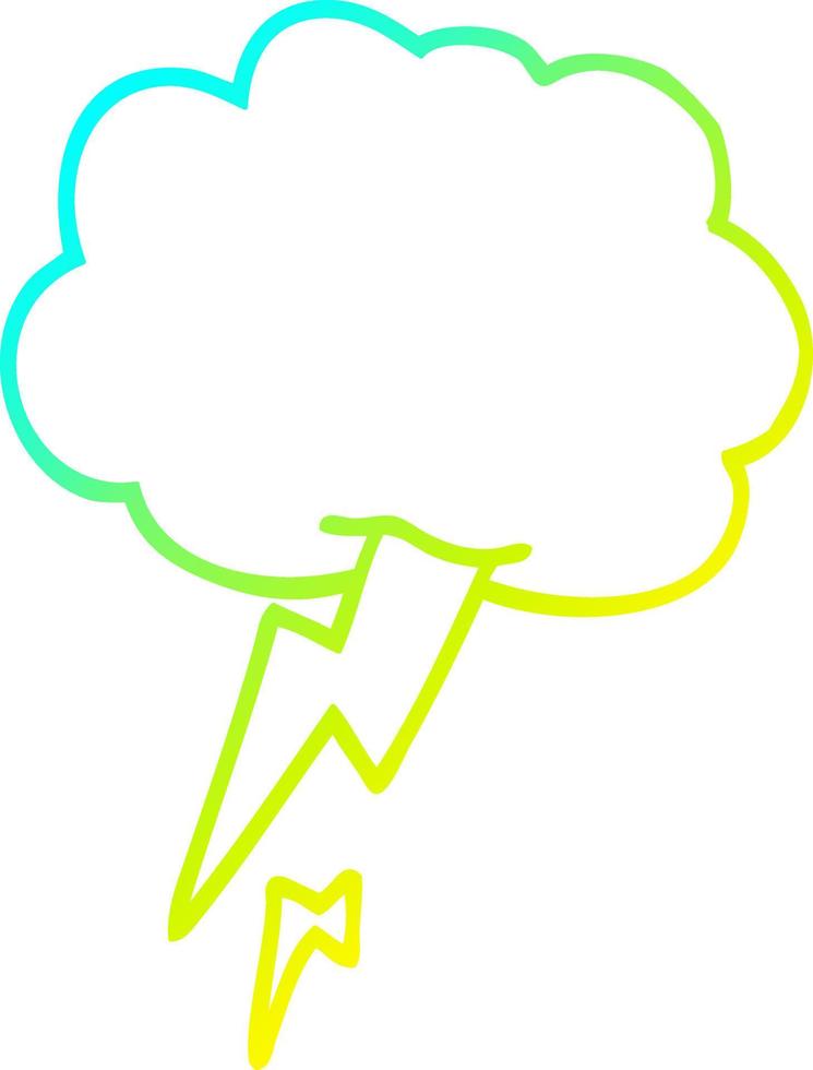 cold gradient line drawing cartoon thunder and lightening vector