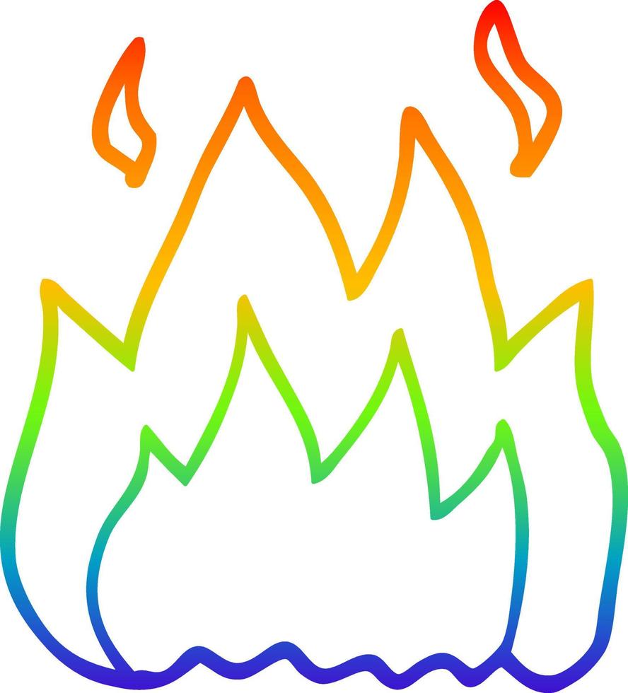 rainbow gradient line drawing cartoon fire burning vector