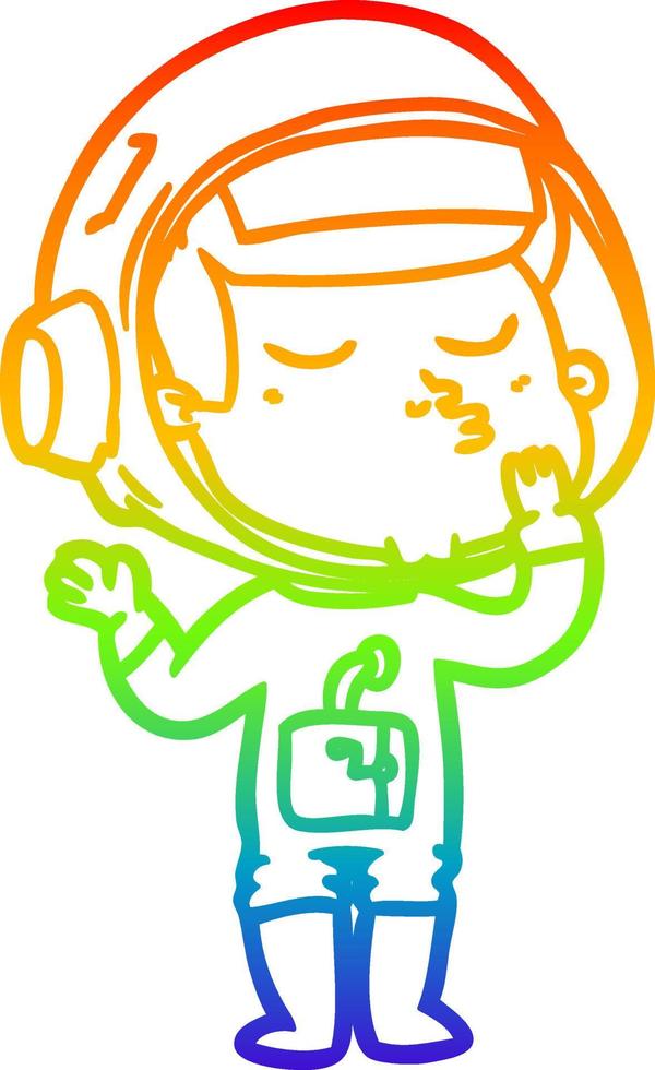 rainbow gradient line drawing cartoon confident astronaut vector