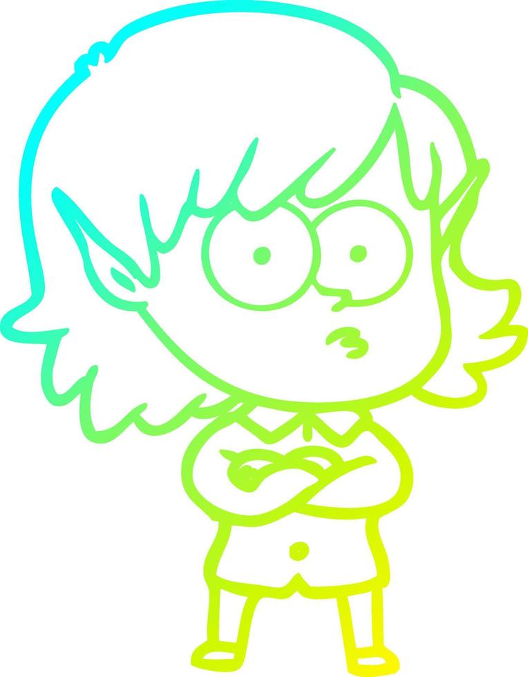 cold gradient line drawing cartoon elf girl staring vector