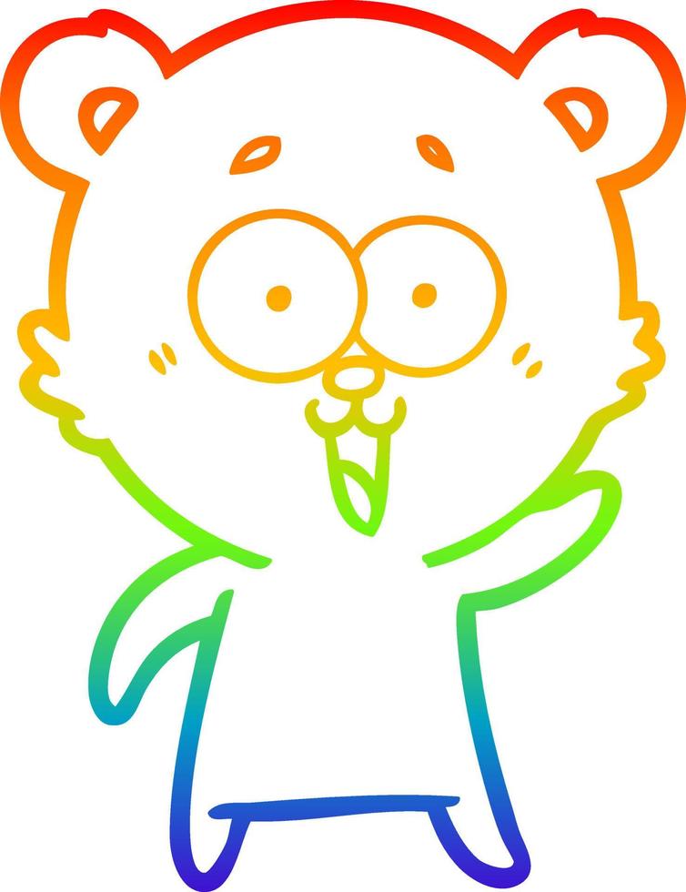 rainbow gradient line drawing laughing teddy  bear cartoon vector