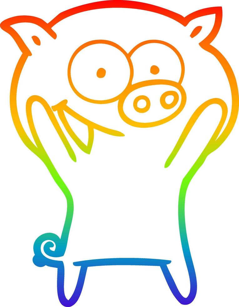 rainbow gradient line drawing happy pig cartoon vector