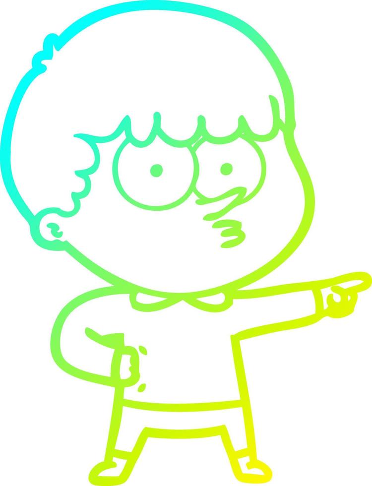 cold gradient line drawing cartoon pointing boy vector