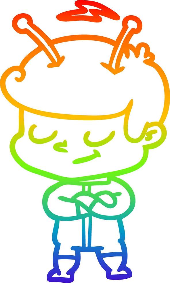 rainbow gradient line drawing friendly cartoon spaceman vector