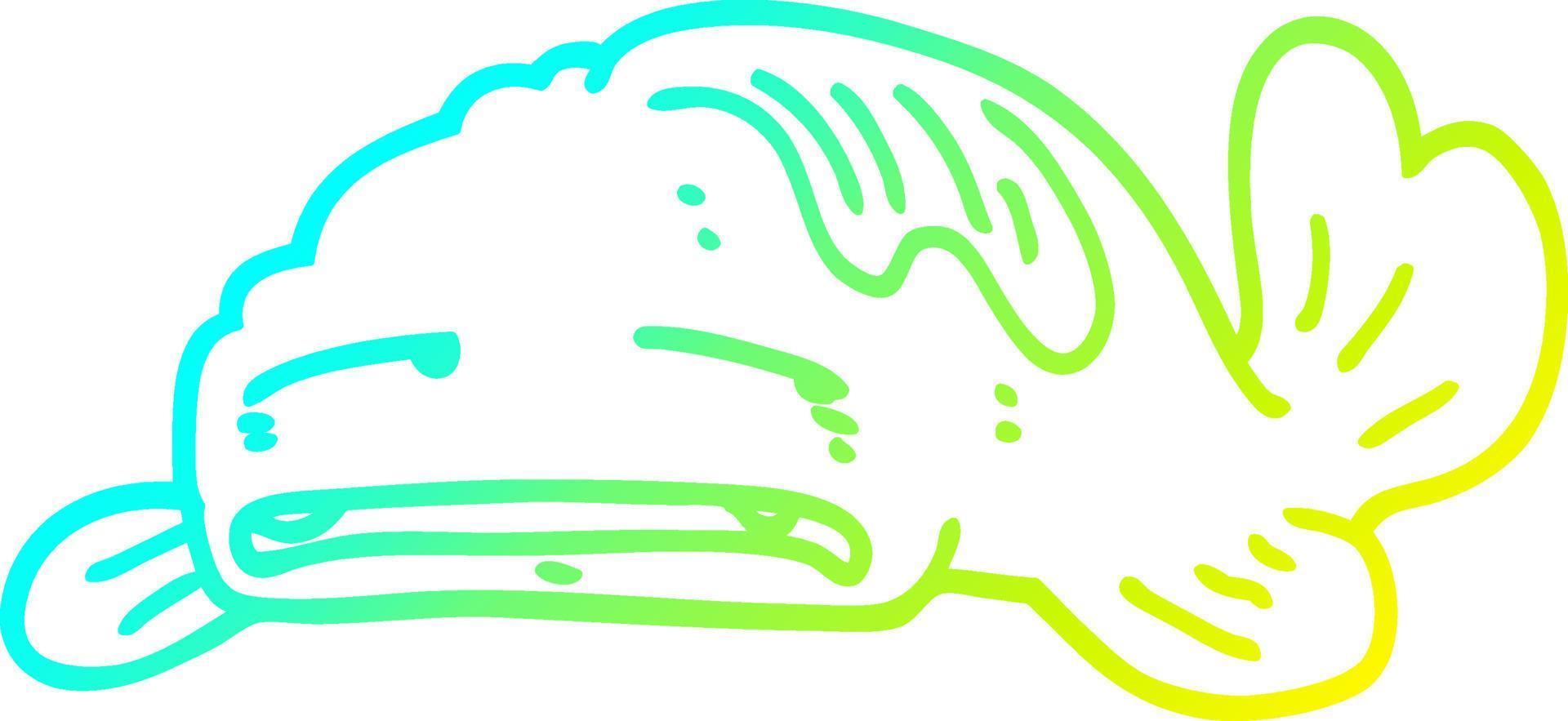 cold gradient line drawing cartoon sad old fish vector