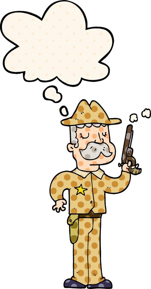 sheriff de dibujos animados y burbuja de pensamiento al estilo de un libro de historietas vector