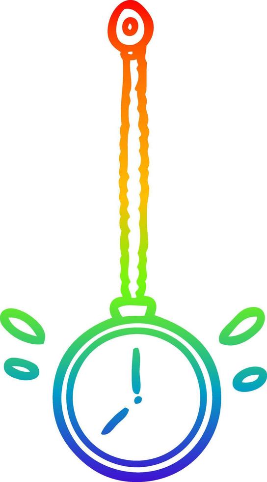 rainbow gradient line drawing swinging gold hypnotist watch vector