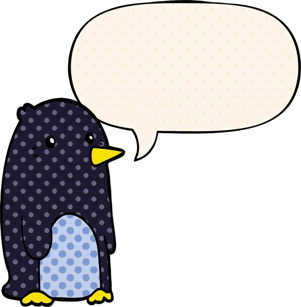 cartoon penguin and speech bubble in comic book style vector