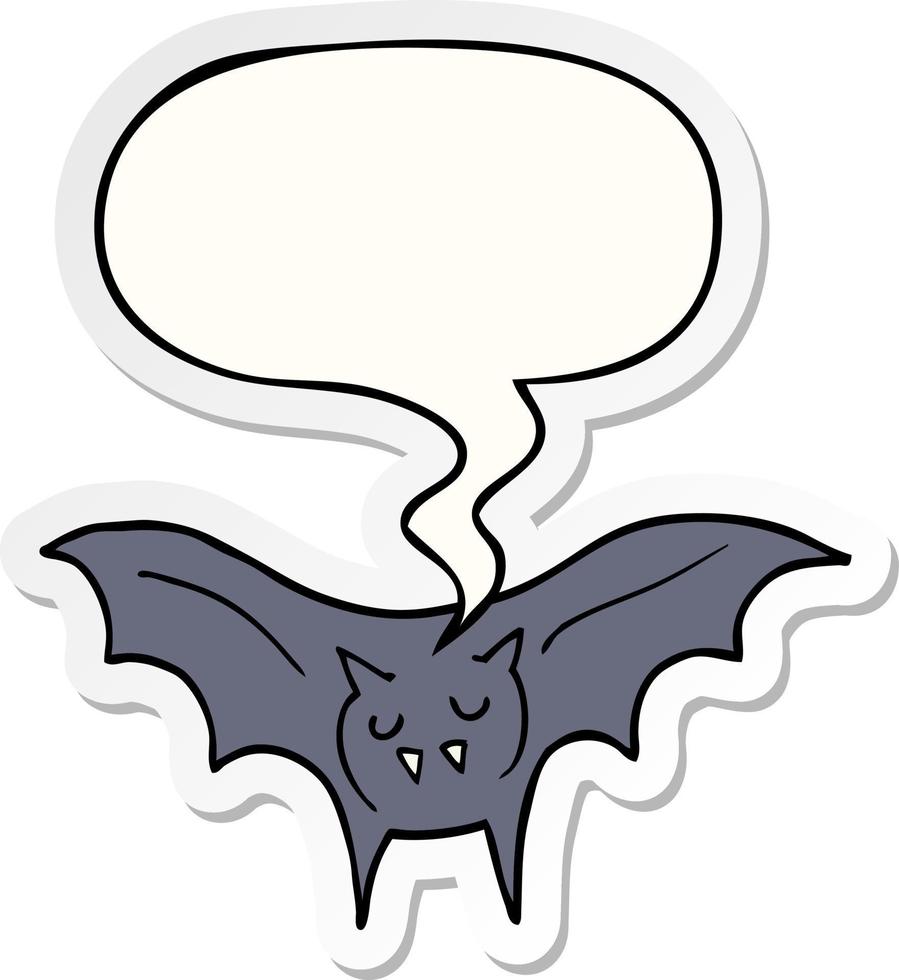 etiqueta engomada de la burbuja del discurso y murciélago vampiro de dibujos animados vector