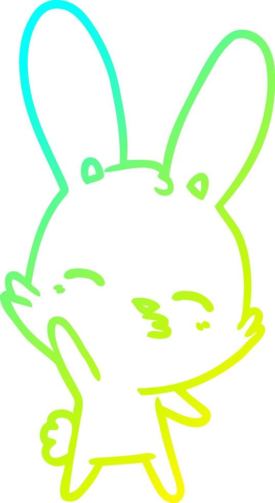 cold gradient line drawing curious waving bunny cartoon vector