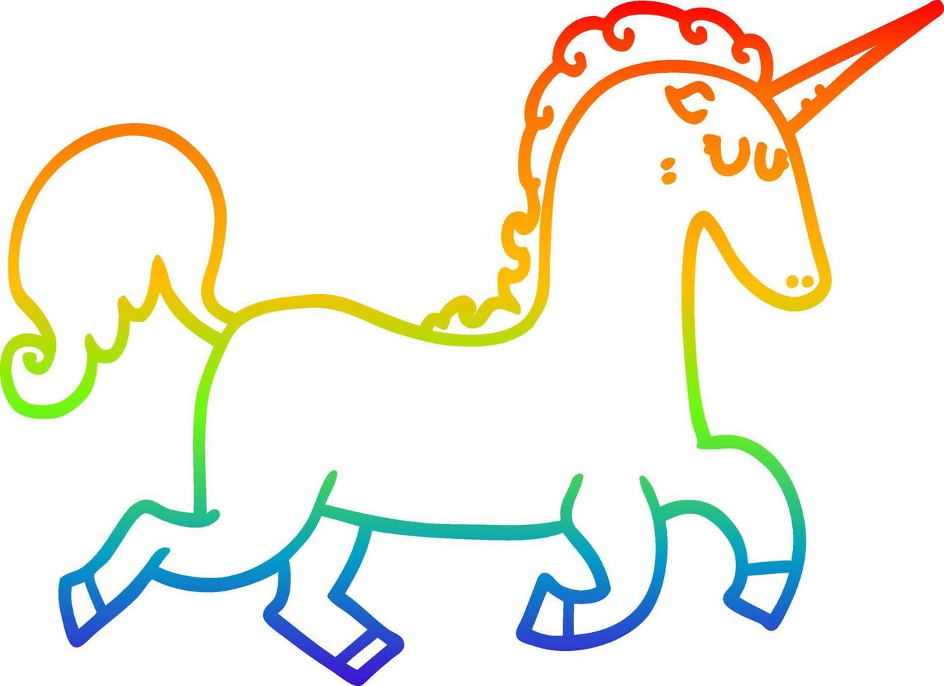 rainbow gradient line drawing cartoon unicorn vector