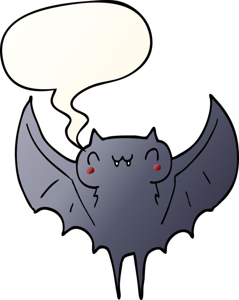 cartoon bat and speech bubble in smooth gradient style vector
