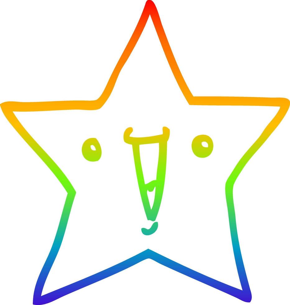 estrella de dibujos animados de dibujo de línea de gradiente de arco iris vector