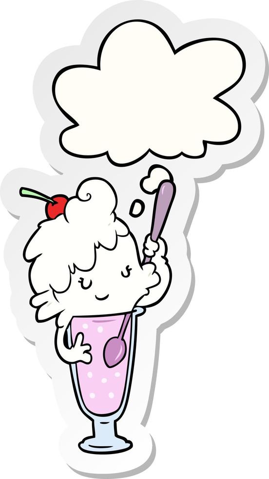 cartoon ice cream soda girl and thought bubble as a printed sticker vector