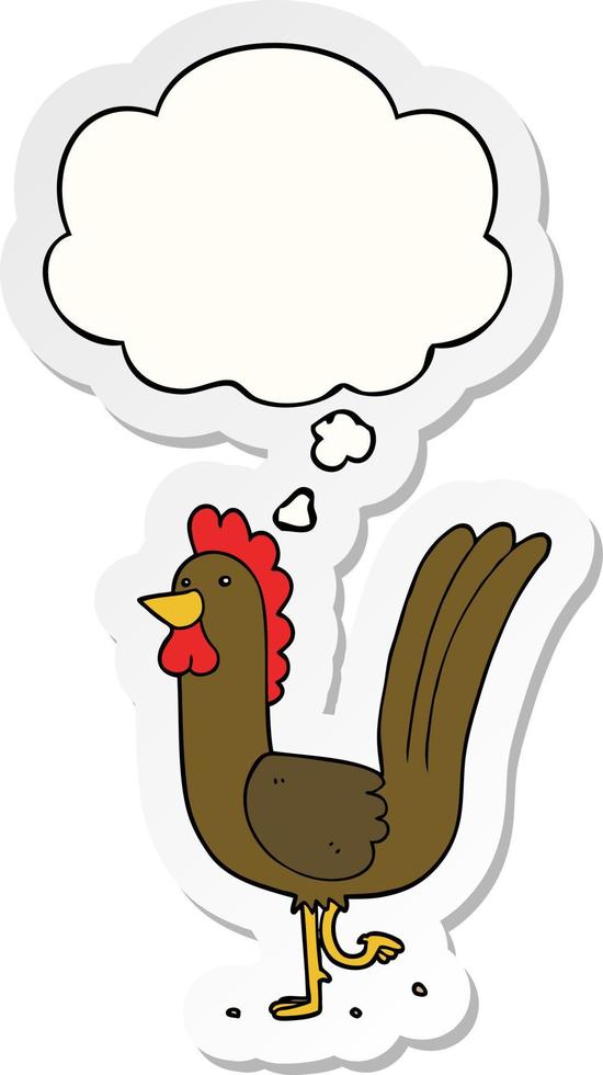 cartoon rooster and thought bubble as a printed sticker vector