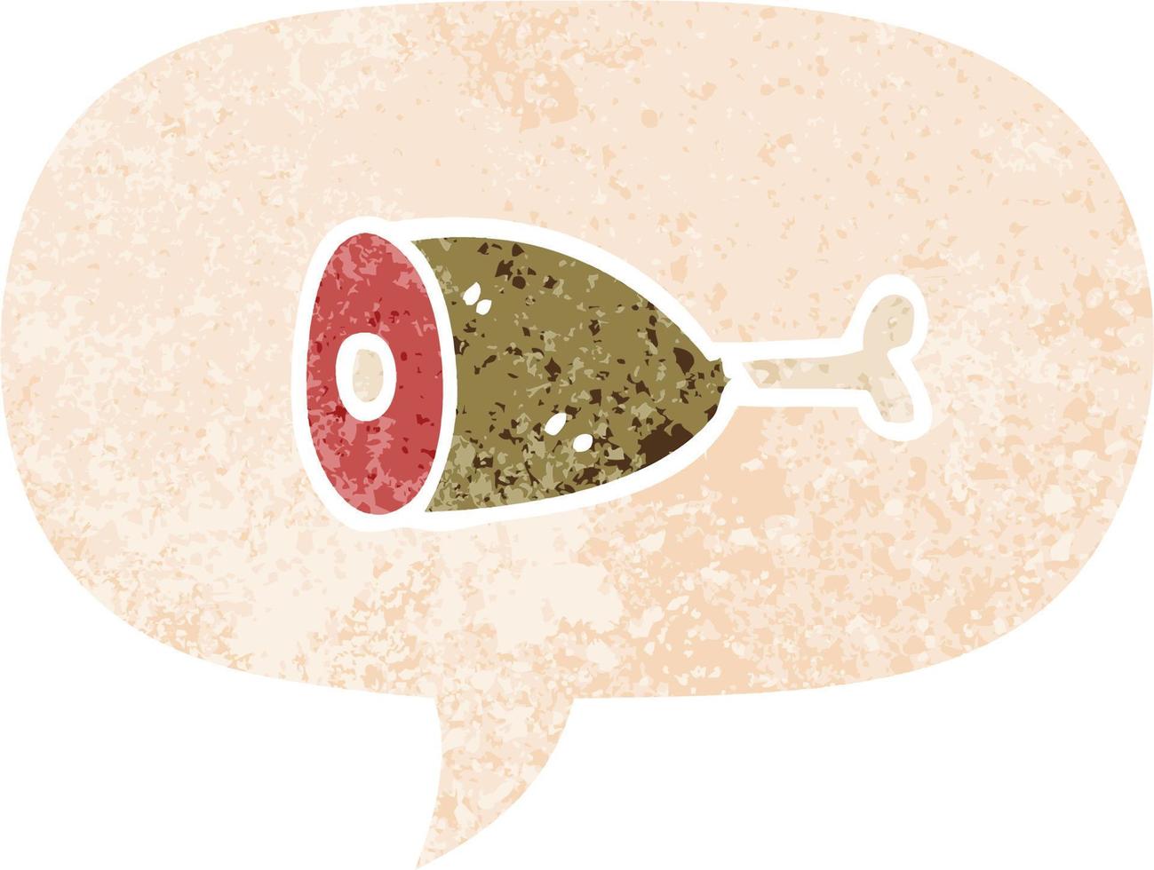 cartoon meat and speech bubble in retro textured style vector