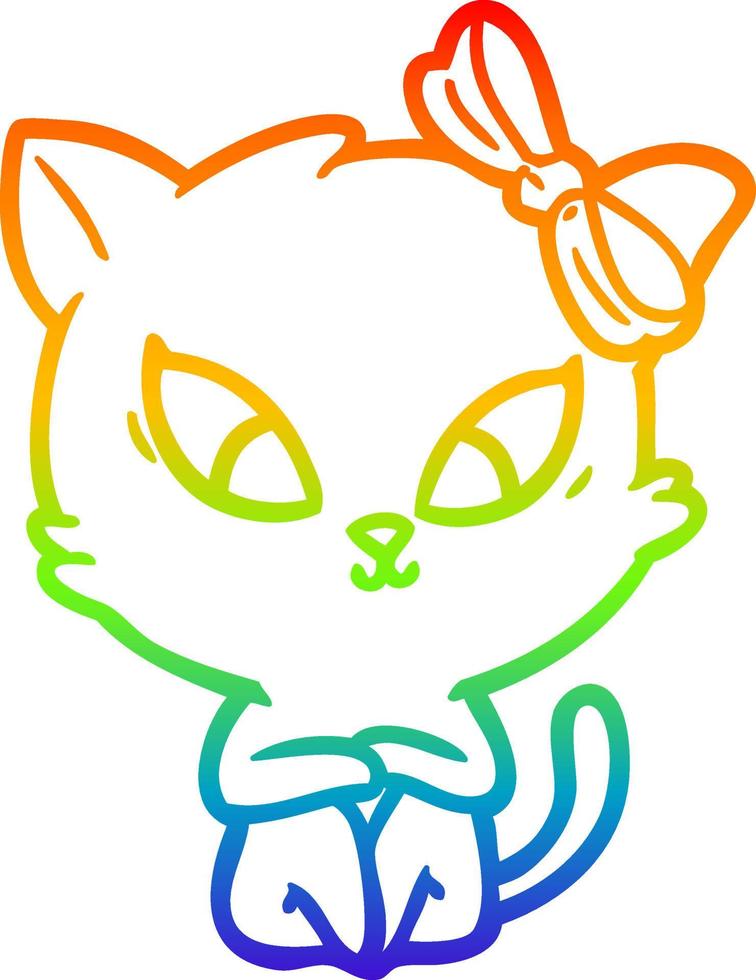 rainbow gradient line drawing cartoon cat vector