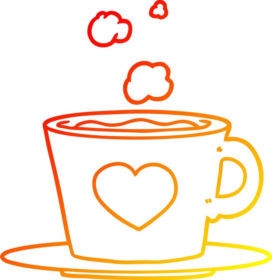 línea de gradiente cálido dibujando una hermosa taza de café vector