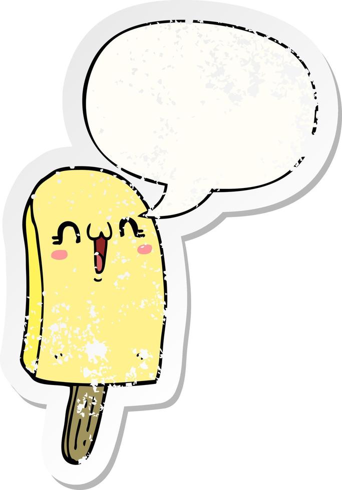 cartoon frozen ice lolly and speech bubble distressed sticker vector