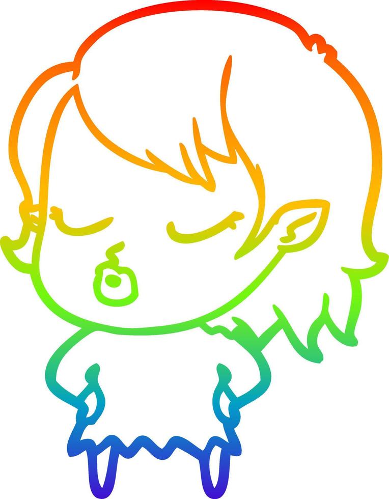 dibujo de línea de gradiente de arco iris chica vampiro de dibujos animados lindo vector