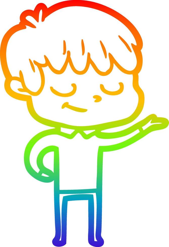 rainbow gradient line drawing cartoon happy boy vector