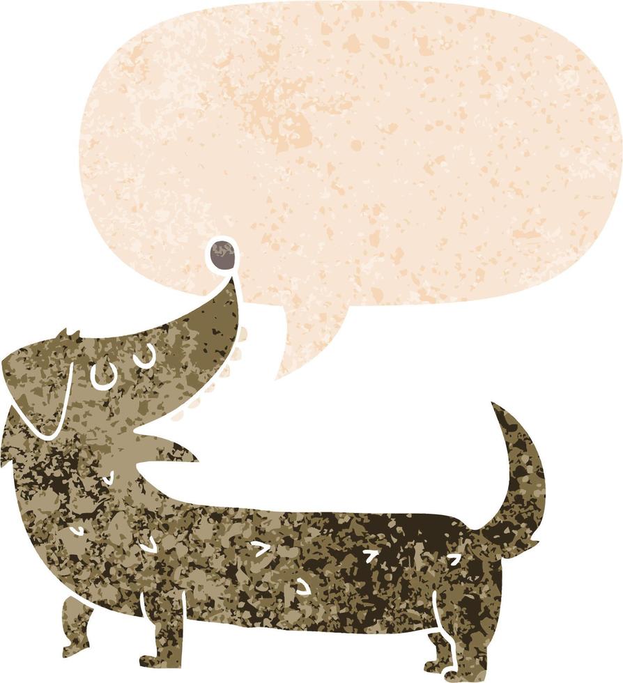 cartoon dog and speech bubble in retro textured style vector