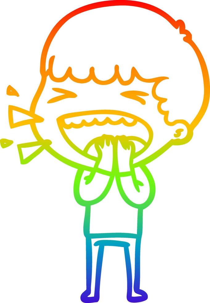 rainbow gradient line drawing cartoon laughing man vector