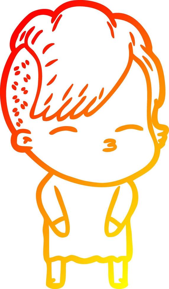 warm gradient line drawing cartoon squinting girl vector