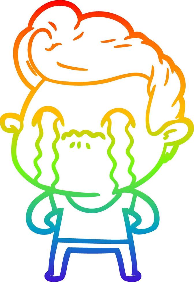 rainbow gradient line drawing cartoon man crying vector