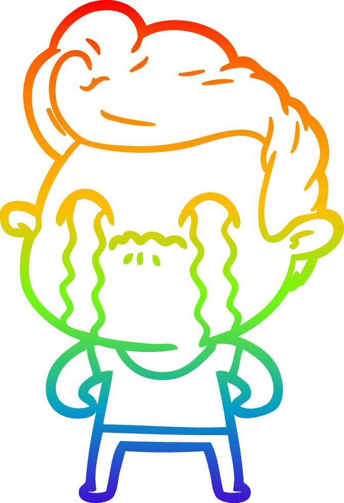 dibujo de línea de gradiente de arco iris hombre de dibujos animados llorando vector