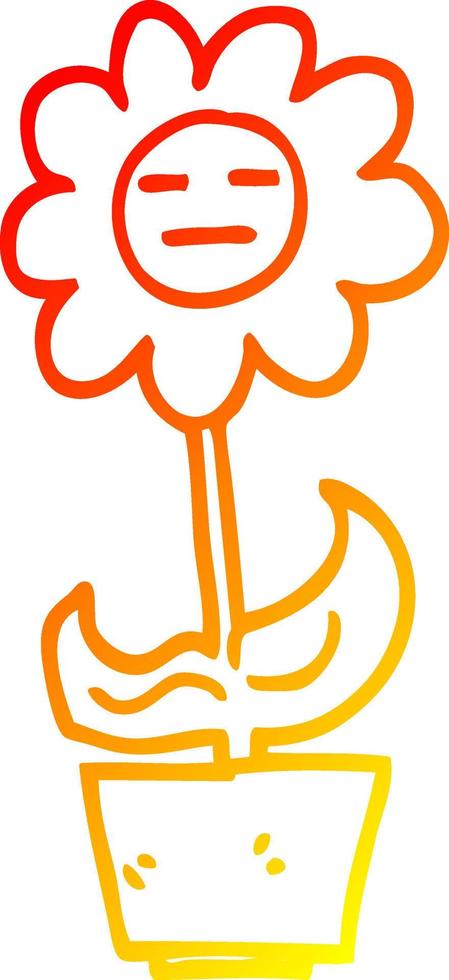 warm gradient line drawing cartoon flower in pot vector