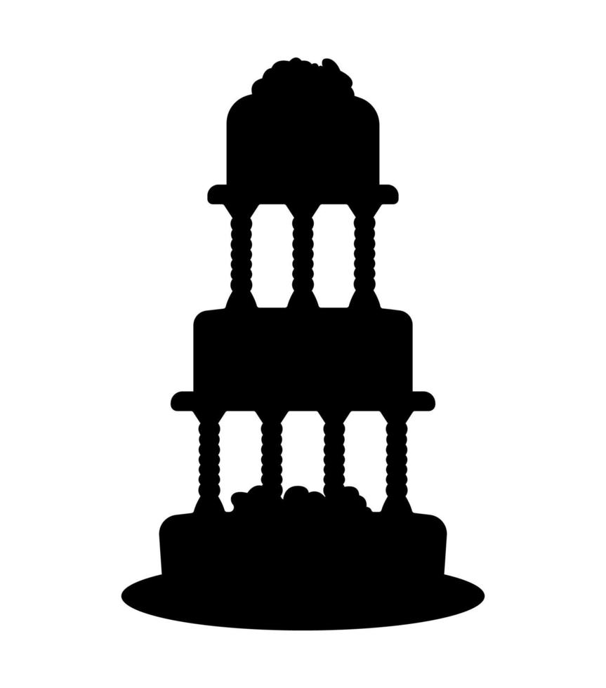 Three Tier Wedding Cake, with Flowers on top Icon Silhouette Illustration. vector