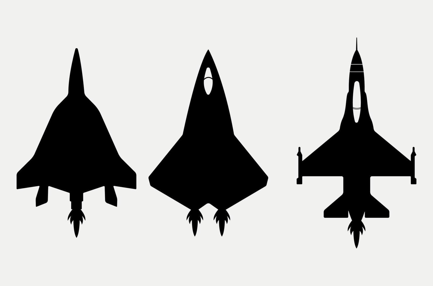 Set Of Fighter Aircrafts Silhouette, Fighting combat planes Illustration. vector