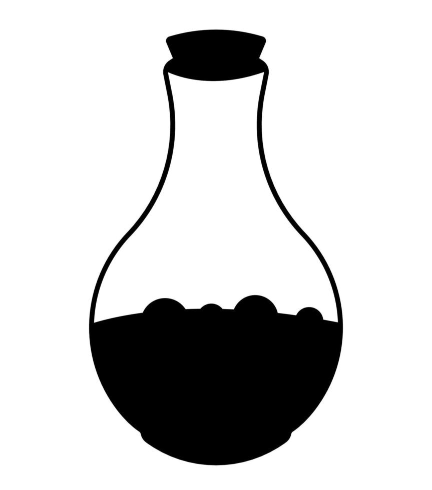Magic Potion round bottom flask Bottle Icon, chemistry science beaker Silhouette Illustration. vector