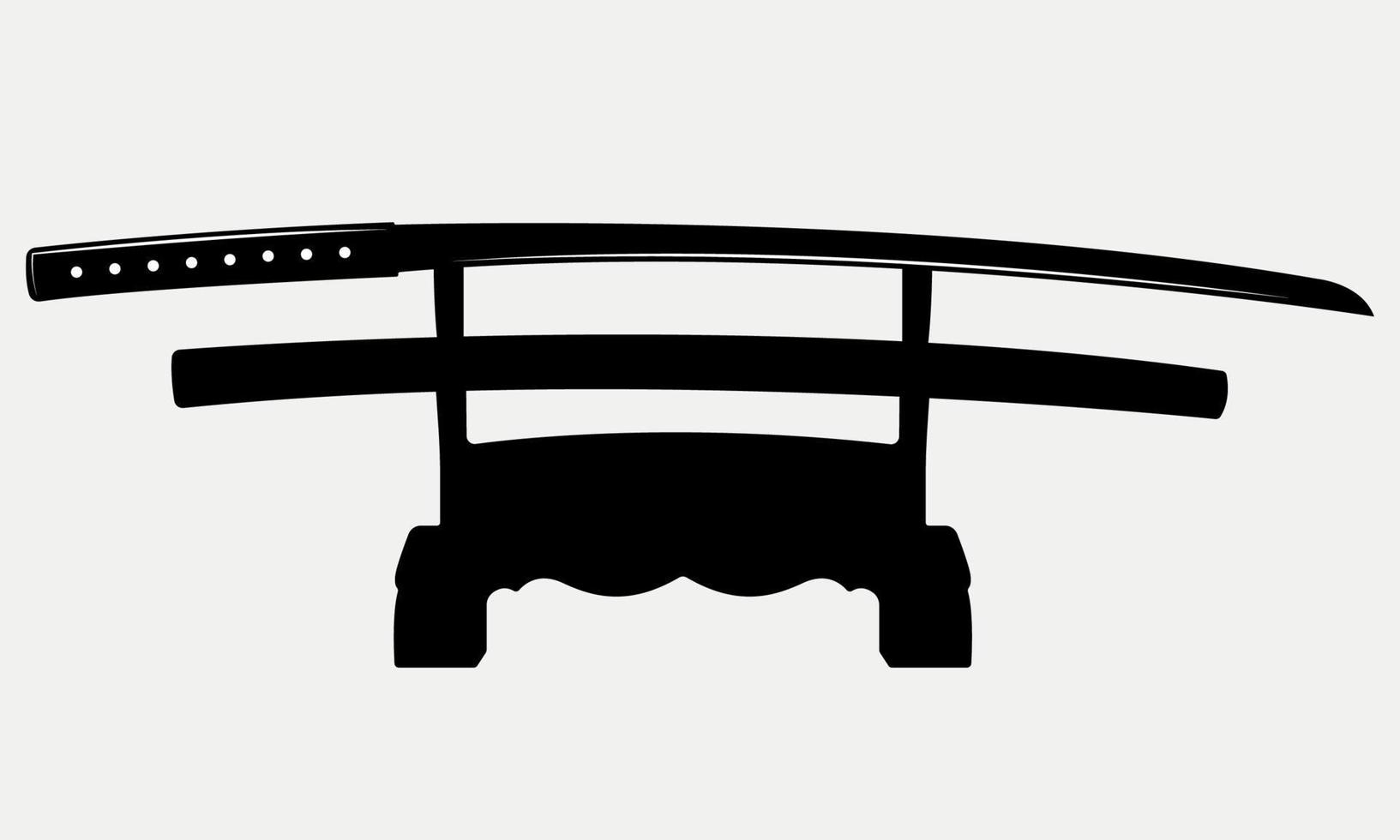 Katana Sword Stand Silhouette, Samurai Blade Weapon Illustration. vector