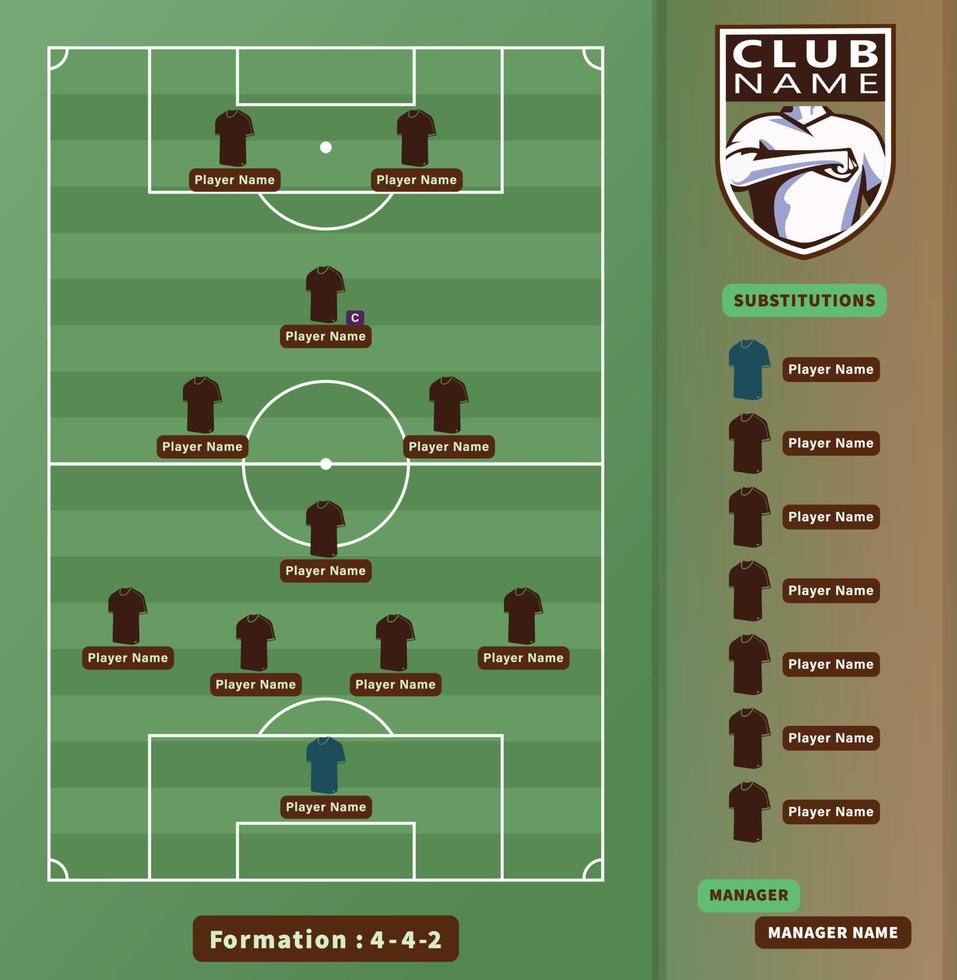 Soccer Lineups, Football Players 4-4-2 variation Formation Scheme On a soccer field Illustration. vector
