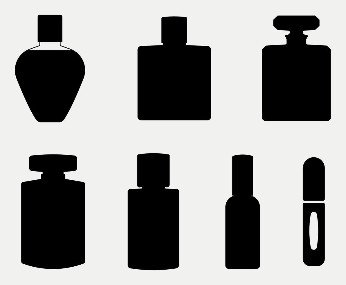 Set Of  Perfume Bottle Silhouette, Fragrance Essence Luxury atomizer Sprayer. vector