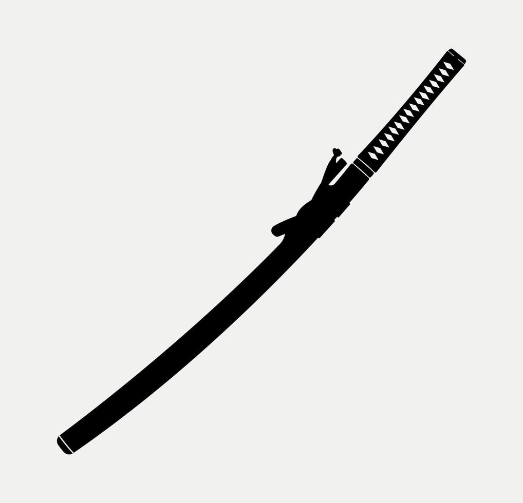 Katana Sword Silhouette, Samurai Blade Weapon Illustration. vector