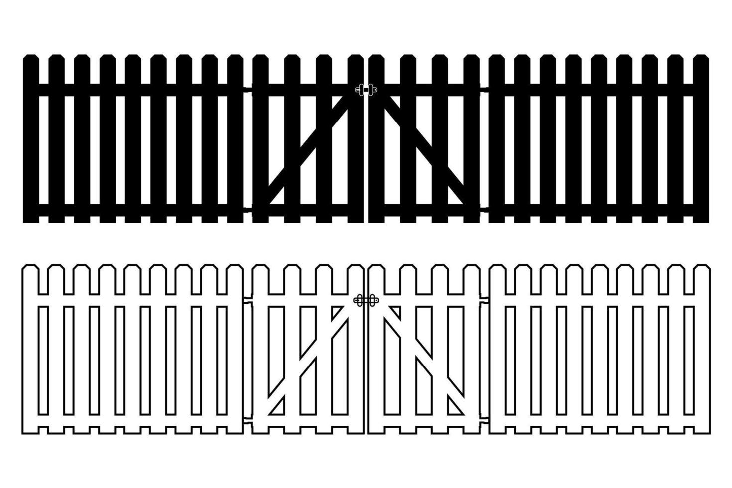 Picket Fence Silhouette, Wooden Fence Door Entrance Illustration. vector