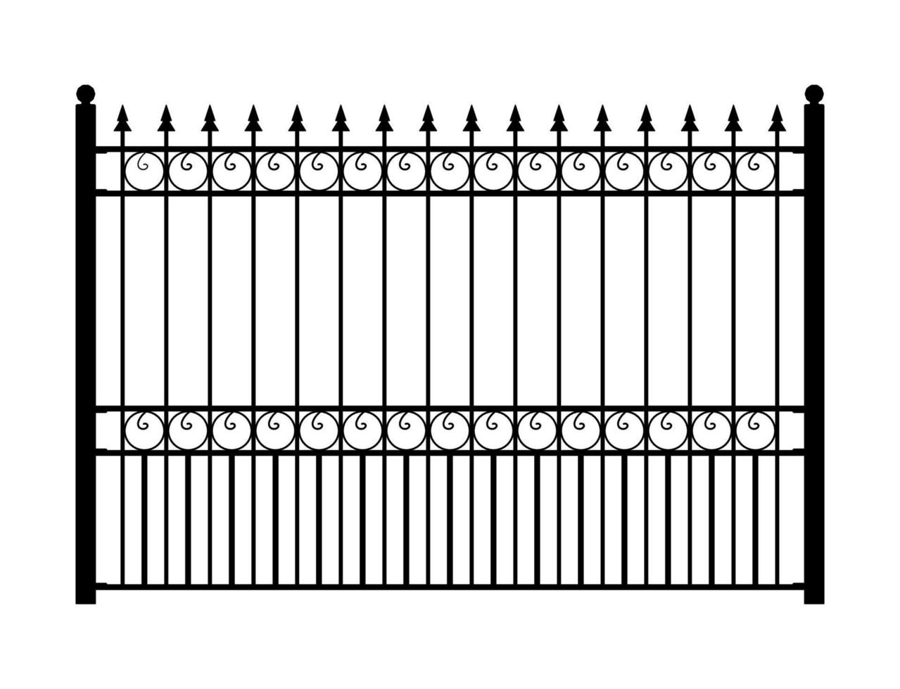 Stell Spike Fence Silhouette, Metal door Entrance Illustration. vector