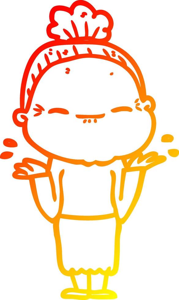 warm gradient line drawing cartoon peaceful old woman vector