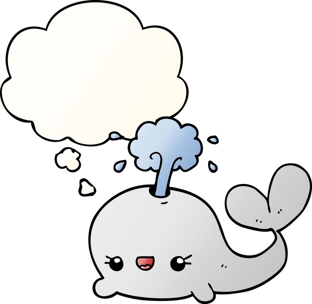cute cartoon whale and thought bubble in smooth gradient style vector