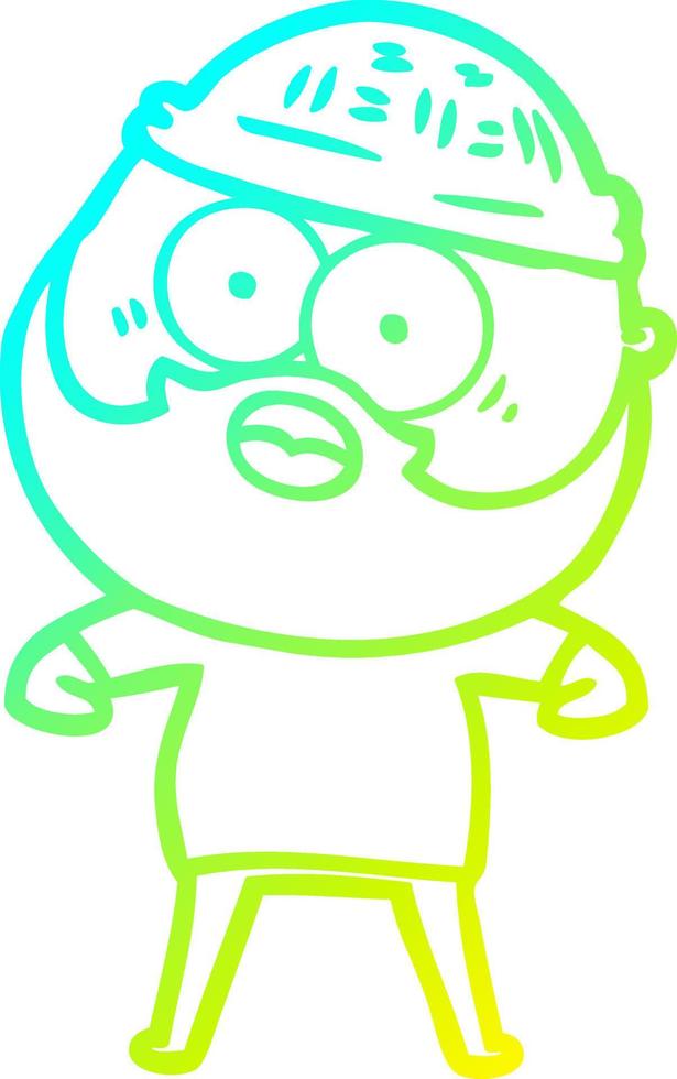 cold gradient line drawing cartoon surprised bearded man vector