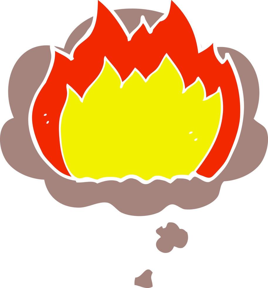 cartoon fire and thought bubble in retro style vector