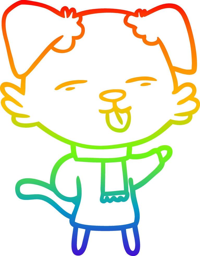rainbow gradient line drawing cartoon dog sticking out tongue vector