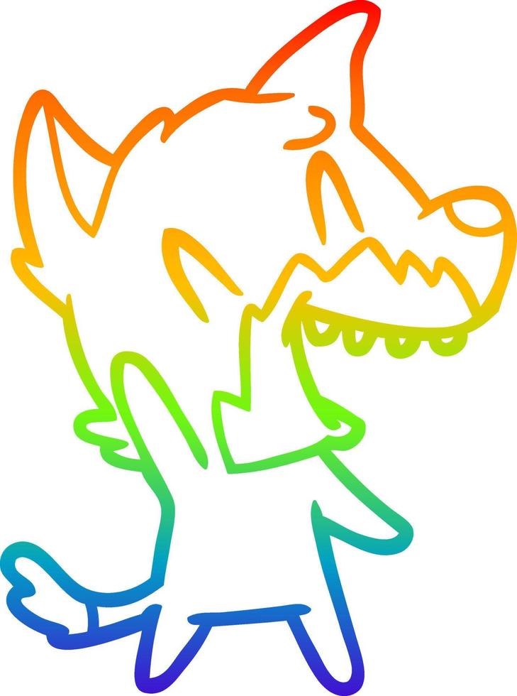 rainbow gradient line drawing laughing fox cartoon vector