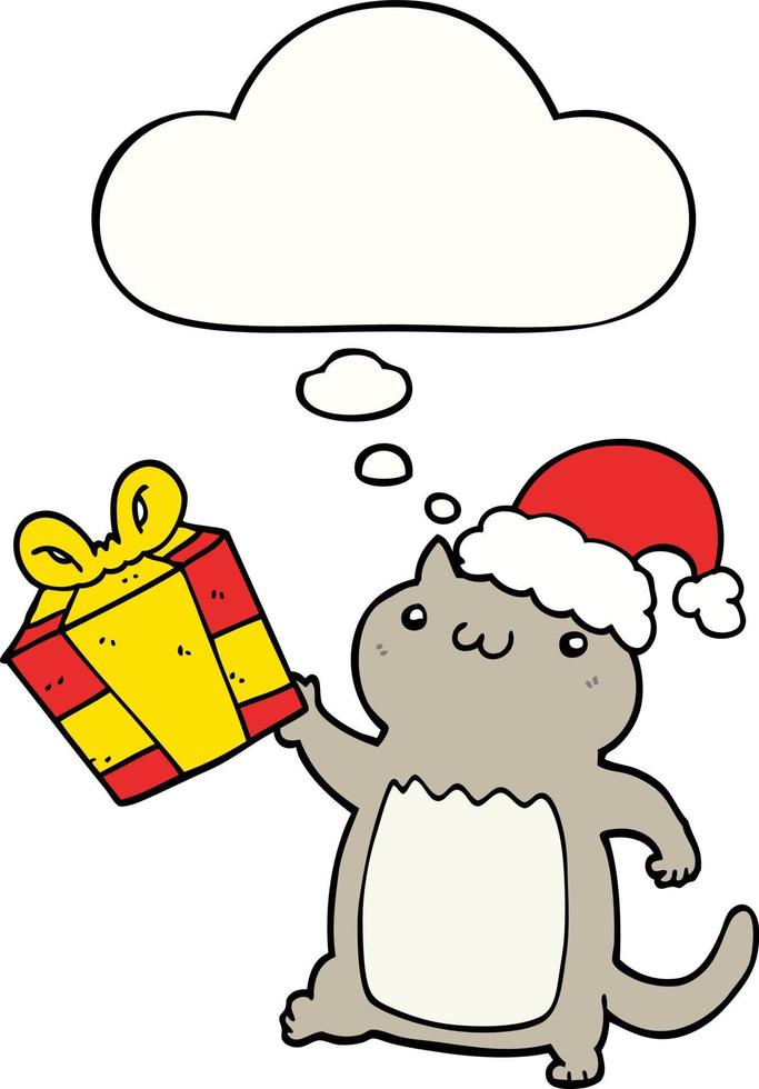 cute cartoon christmas cat and thought bubble vector