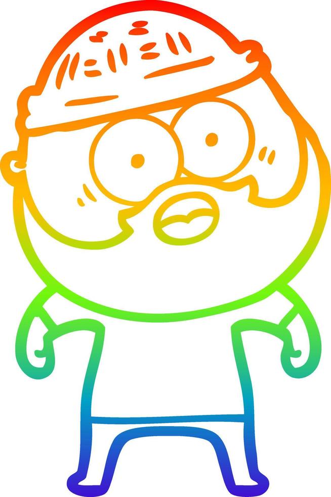 rainbow gradient line drawing cartoon bearded man vector