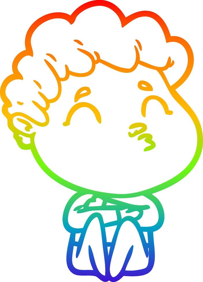 rainbow gradient line drawing cartoon man pouting vector