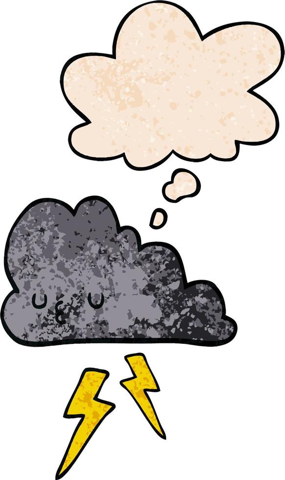 cartoon storm cloud and thought bubble in grunge texture pattern style vector